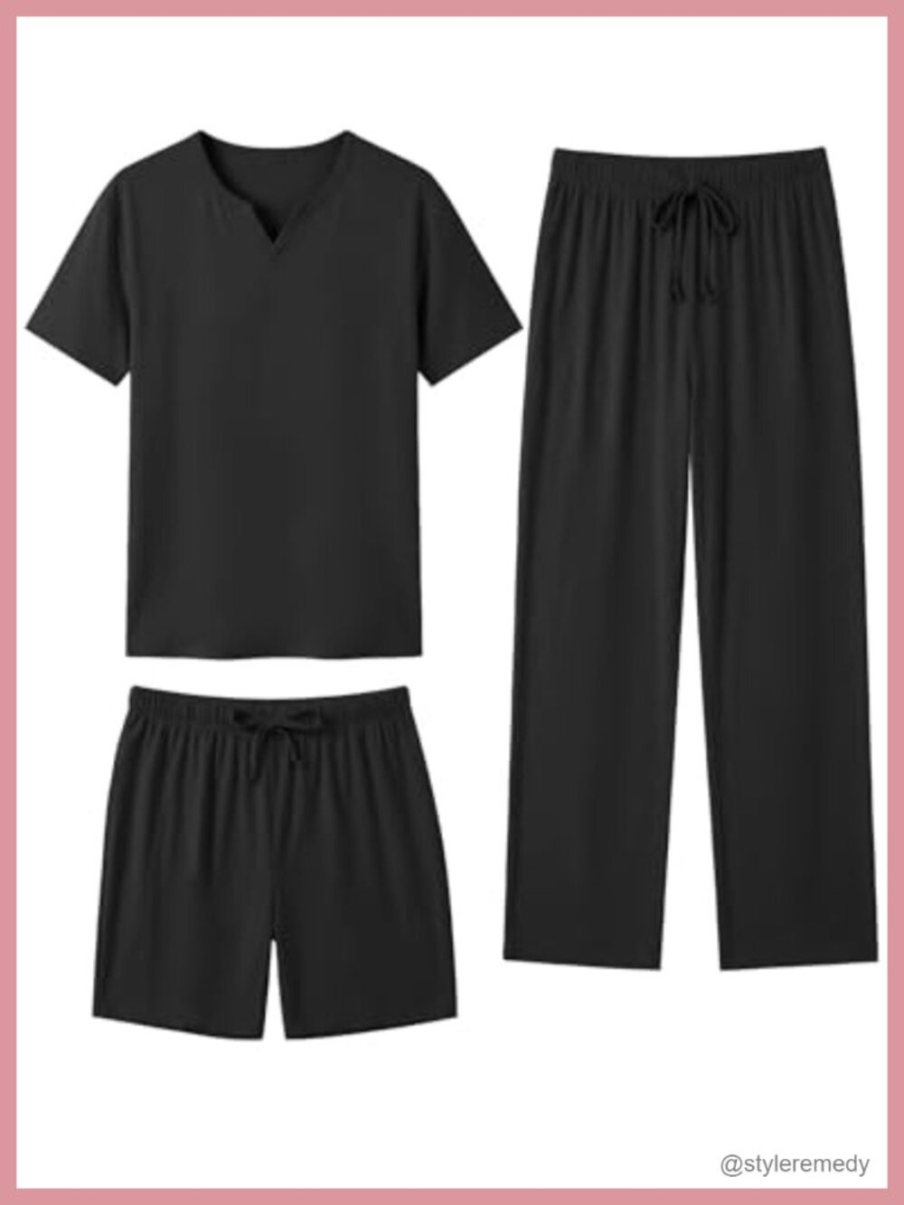 Mens 3 Piece Pajama Set Short Sleeve Sleepwear with Shorts & Pants Lightweight